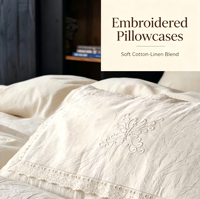 Ensemble de literie en lin et coton vintage français personnalisé, drap de lit à volants en dentelle brodée, oreiller lombaire OEM