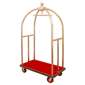 Carrito de equipaje para el vestíbulo del hotel, de acero inoxidable, titanio, dorado, para aeropuerto, individual, para pasajeros, pequeño, con tapa dorada, de empuje manual - Product Image 1
