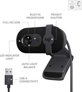 <span class=keywords><strong>Logi</strong></span>-tech Brio 101 Full <span class=keywords><strong>HD</strong></span> 1080p Webcam Balance de lumière automatique Micro intégré Obturateur de confidentialité USB-A pour les équipes Google Meet CMOS Image - Product Image 6