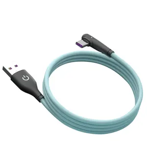 Cabo de silicone líquido rosa de 90 graus com ângulo reto 5V 2.4A USB C, conjunto de cabo de carregamento colorido, 1m