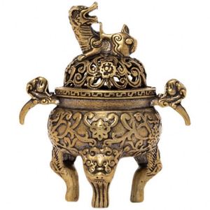 Quemador de Incienso de Latón Antiguo con Forma de León, Dragón y Flor de Loto, Adorno Artesanal de Madera de Sándalo para Decoración de Hogar u Oficina - Product Image 5