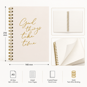 Carnet à spirale en feuille d'or avec citation inspirante - Les bonnes choses prennent du temps - A5 - Personnalisé - 80 feuilles - <span class=keywords><strong>Journal</strong></span> d'écriture - Cadeau d'entreprise - Product Image 3