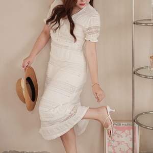 Vestido Runqi N8701 con Cuello en V y Cintura Ajustada, Color Blanco Jazmín, Manga Corta, Estilo Casual Diario para Mujer - Product Image 4