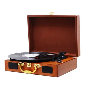 Pemutar rekaman vinil koper profesional, pemutar rekaman Bluetooth pusat musik 3 kecepatan meja putar vinil meja putar 45 RPM