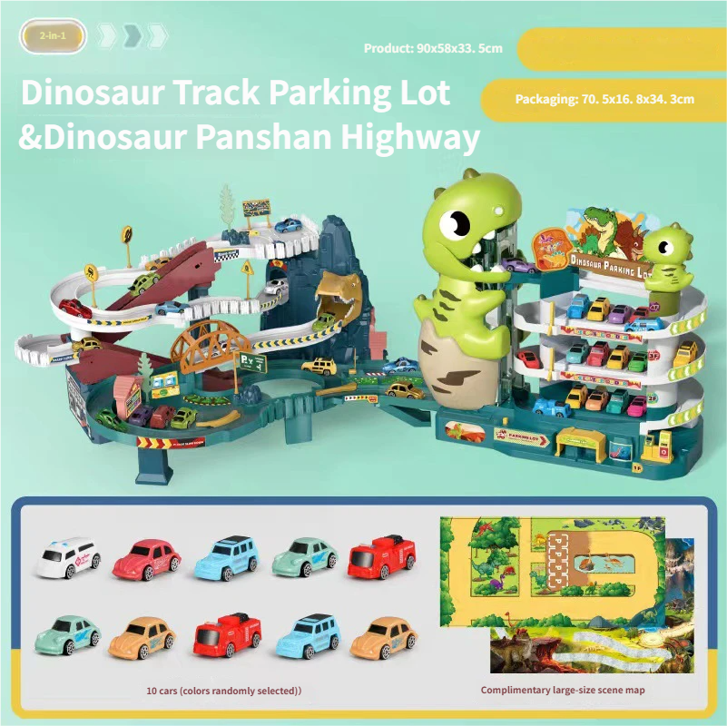 dinosaur-dinosaur parking lot-dinosaur mountain track-10 cars