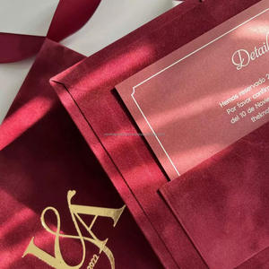High End Velvet Reusable Wedding Invitation Rigid <b>Box</b> with Acrylic Card UV Printing Gold Foil Tassel Ribbon Custom Design - Product Image 4