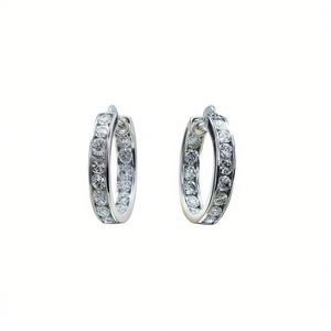 Orecchini a Cerchio in Oro Bianco, Argento 925 Placcato Rodio con Cristalli e Strass, Classici per Uso Quotidiano Femminile - Product Image 1