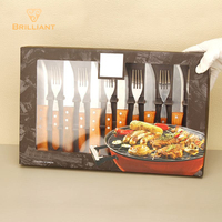 Lot de 12 couteaux à steak de qualité supérieure avec manche en bois et lame dentelée en acier 2Cr13 pour restaurants, barbecues et traiteurs