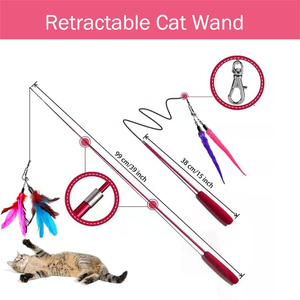 Retractable Pet Interactive Bell Feather Wand Toys Teaser Refills Cat Fishing Rod for Kitten - Product Image 2