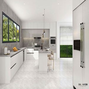Meuble de cuisine en mélamine en forme de L avec finition mate, disposition fonctionnelle pour les petites cuisines résidentielles - Product Image 2
