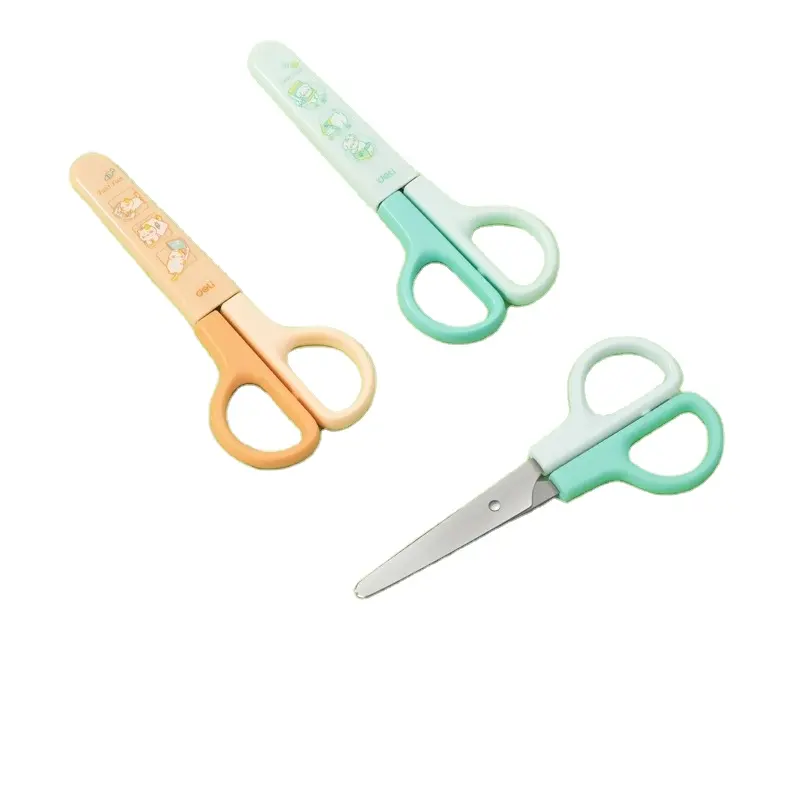 Deli TJ100 art security scissors cartoon material escolar puzzle cutting scissors de alta qualidade