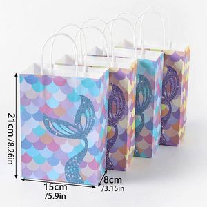 Nouveaux sacs en papier kraft blanc avec poignée, thème sirène, sac cadeau pour bonbons, décoration de fête - Product Image 3