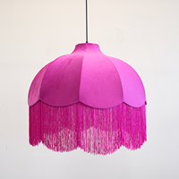 LT260044 Pantalla de Terciopelo Fucsia con Borlas para Lámpara Colgante, Cubierta de Tela para Lámpara de Techo, Decoración para Bodas, Restaurantes y Hogares