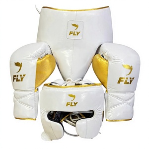 Ensemble d'équipement de boxe Fly : Casque, Gants, Protège-guêtres, Blanc et Or, en Cuir à Lacets, Équipement d'entraînement pour Adultes, Gants de boxe de compétition - Product Image 2