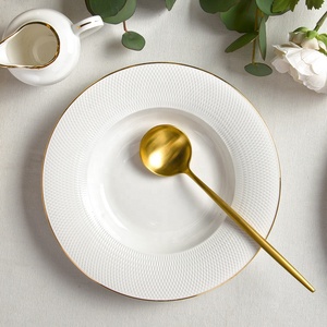 Assiette de luxe en or blanc Assiette Creuse Blanche Restaurant Hotel Assiette à soupe pour banquet de mariage - Product Image 1