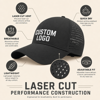 Casquette de sport perforée au laser avec logo personnalisé, qualité supérieure, séchage rapide, casquette de baseball, prix d'usine en gros, casquette de course à 6 panneaux