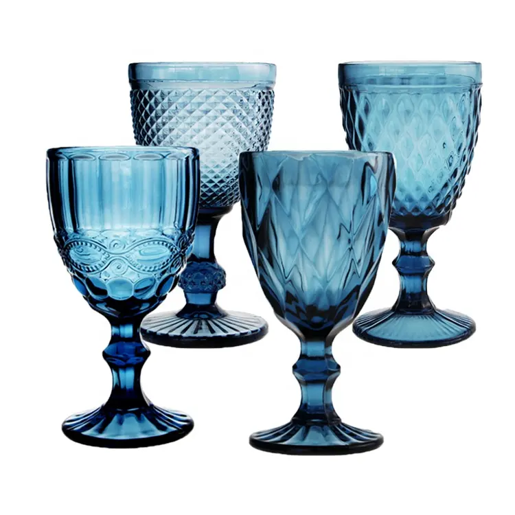 New Style High Quality Cheap Vintage Glass Water Blue Goblet Glasses