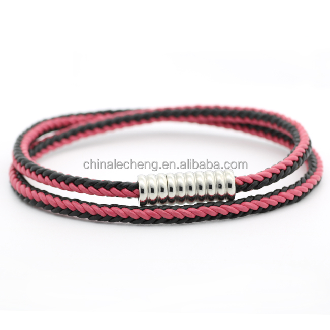 Factory Direct Price Stainless Steel Magnetic Clasps Round Braided Leather Bracelet For Men And Women