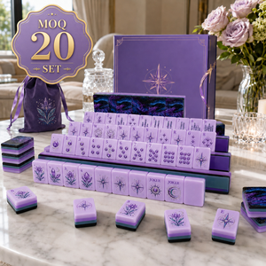 Ensemble de Mahjong en Acrylique Violet Lilas Esthétique Personnalisé, Tuiles de Jeu Haut de Gamme Gravées Motifs Botaniques avec Boîte de Rangement - Product Image 1