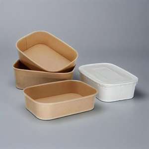 Boîte de nourriture à emporter rectangulaire de qualité alimentaire Bol à nourriture en papier Bol à salade carré en papier Conteneur à emporter avec couvercles - Product Image 4