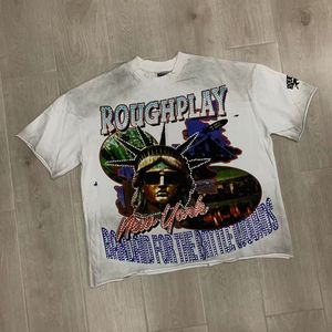 T-<span class=keywords><strong>shirt</strong></span> in cotone vintage stile streetwear di tendenza, effetto sbiadito, oversize, con stampa grafica, per uomo, stile Y2K, modello corto. - Product Image 3