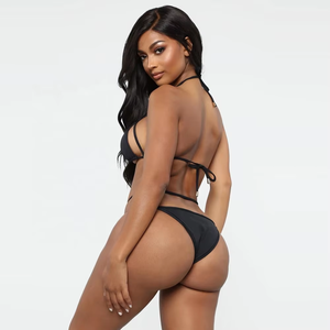 Ensemble de <span class=keywords><strong>maillot</strong></span> de bain 2 pièces pour femmes grandes tailles, soutien-gorge bandeau et bas brésilien, noir, transparent, respirant, en tissu SPANDEX/NYLON - Product Image 4