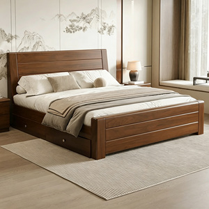 Juego de Dormitorio Moderno de <span class=keywords><strong>Madera</strong></span> Sólida con Cajones de Almacenamiento y Mesitas de Noche para Uso <span class=keywords><strong>en</strong></span> Hoteles, Tamaños Personalizables, Incluye Colchón - Product Image 1
