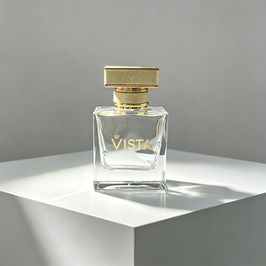 Flacone di Profumo Rettangolare in Vetro con Collare in Alluminio Stampato in Oro e Pompa Spray - Product Image 4