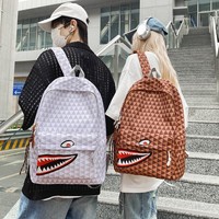 Sac à dos décontracté 20-35L pour homme en nylon, motif requin, style urbain, bretelles courbes, design respirant, sans fermeture, pour étudiants