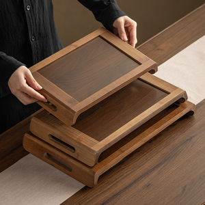 Bamboo Wood Tea Tray Rectangle Walnut Color Durable Minimalist Design For Home Use - Product Image 4