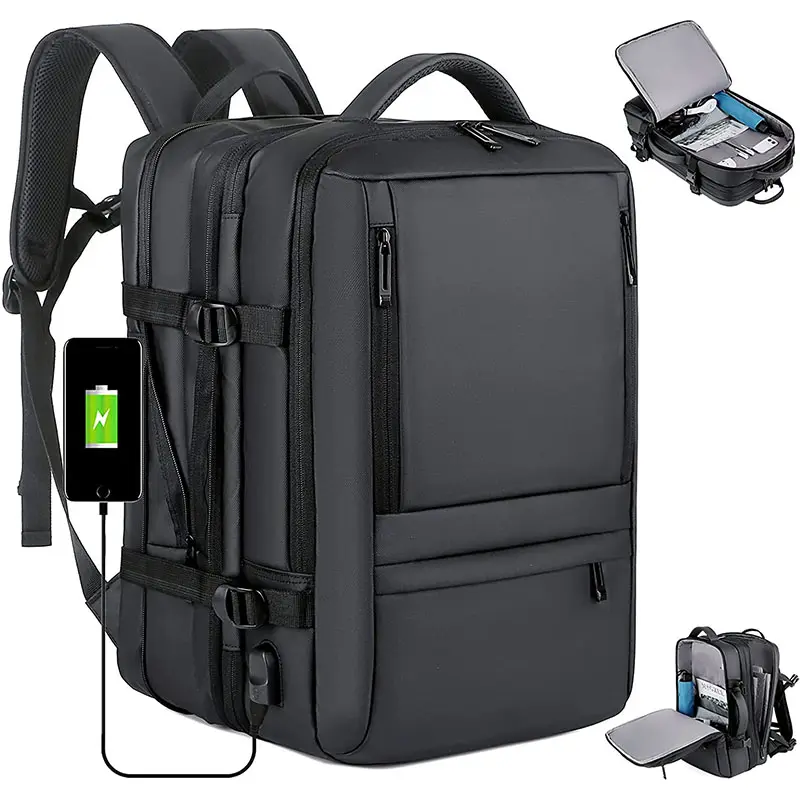 Expandable 40L Carry On Backpack Flight Approved For Men Women 17 Inch Laptop Backpack With USB Charging Port