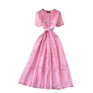 Verano <span class=keywords><strong>romano</strong></span> cuello redondo túnica vendaje Casual Midi <span class=keywords><strong>vestido</strong></span> para <span class=keywords><strong>mujer</strong></span> imperio con cuentas ahueca hacia fuera el <span class=keywords><strong>vestido</strong></span> de encaje - Product Image 5