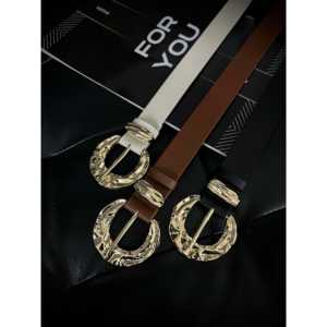 Ceinture en PU pour femme avec boucle dorée, boucle à ardillon décontractée en alliage, accessoire de mode - Product Image 3