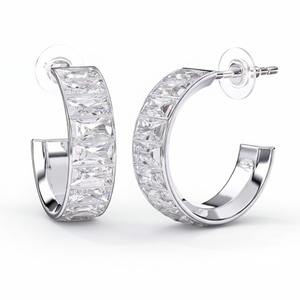 CLOE Pendientes geométricos blancos de 22 mm para mujer, aro con circonita, joyería hipoalergénica de moda - Product Image 2
