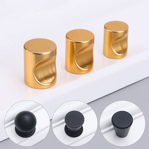 Tirador de aluminio de un solo orificio para <span class=keywords><strong>armario</strong></span>, perilla redonda negra y dorada para muebles, cajón, escritorio - Product Image 1