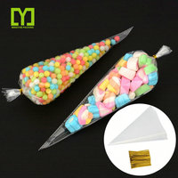 Cellophane En Forme De Triangle Sac À Surprises avec Or Attaches pour Des Casse-Croûte De Biscuits de Sucrerie En Plastique de Pop-Corn Sac