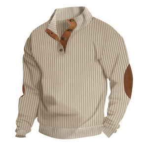 Autunno <span class=keywords><strong>inverno</strong></span> nuova moda maglione Casual da uomo tinta unita in cotone allentato a maniche lunghe a righe in velluto a coste colletto in piedi - Product Image 2