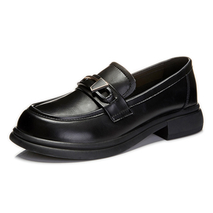 New British-Style Premium Loafer Shoes for <b>Women</b> Small Leather with Metal Button Design Breathable for Autumn & Spring - Product Image 1
