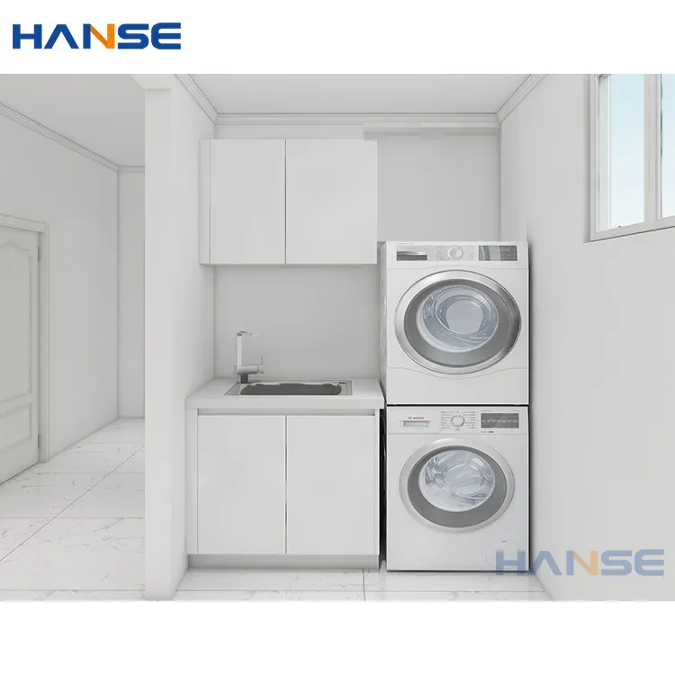 आधुनिक घर होटल बाथरूम कपड़े धोने का कमरा छोटे उप वॉशिंग मशीन के साथ सिंक कैबिनेट अलमारियाँ
