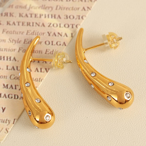 Gold Plated Stainless Steel Teardrop Earrings With Diamonds For <b>Party</b> Fashion Drop Earrings - Product Image 3