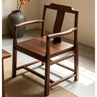 Chaise de salle à manger en bois massif style Japandi, fauteuil moderne minimaliste finition noyer, chaise longue style zen oriental, portable pour villa