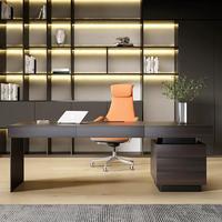 Ensemble de bureau de direction moderne de luxe en bois brun foncé avec chaise en cuir orange, armoire à 3 tiroirs, durable et écologique pour la maison