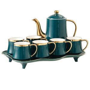 Ensemble de tasses à thé et à café pour la maison européenne, avec bordure dorée, ensemble de théière et de pot à eau avec plateau en céramique - Product Image 2