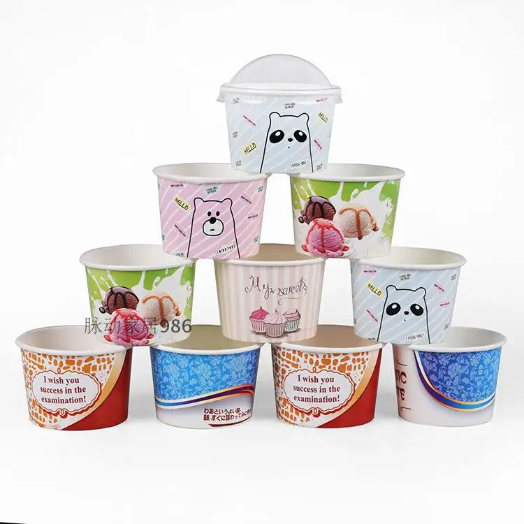 Tazze di Gelato usa e getta stampate su misura 3oz-12 oz con coperchio piatto a cupola, tazza di Yogurt congelata carta usa e getta