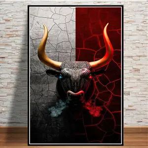 Cartazes de decoração de duas faces, quadros para pintura de tela com raiva ox nórdico, vermelho, touro, quadro, pintura em tela, arte de parede, abstrato