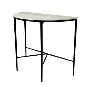 Simple Living Room <b>Table</b> Natural <b>Marble</b> <b>Top</b> Solid Forged Black Metal Leg Demilune <b>Console</b> <b>Table</b> - Product Image 2