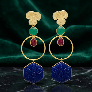 Pendientes Colgantes de Latón Chapado en Oro Hechos a Mano con Piedras Preciosas Étnicas para Fiestas y Moda - Product Image 2