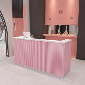 Meuble de salon de coiffure et de beauté moderne et simple, comptoir de service en bois rose, réception - Product Image 4