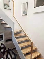 Escalier en verre en L transparent, personnalisé, en acier et bois, pour villa, duplex, loft, intérieur, style minimaliste