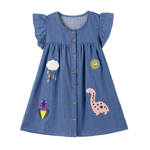 Abiti Occidentali per Bambine OEM ODM di Fabbrica, Vendita all'Ingrosso di Eleganti Vestiti in Denim Senza Maniche con Arricciature per Bambine - Product Image 1